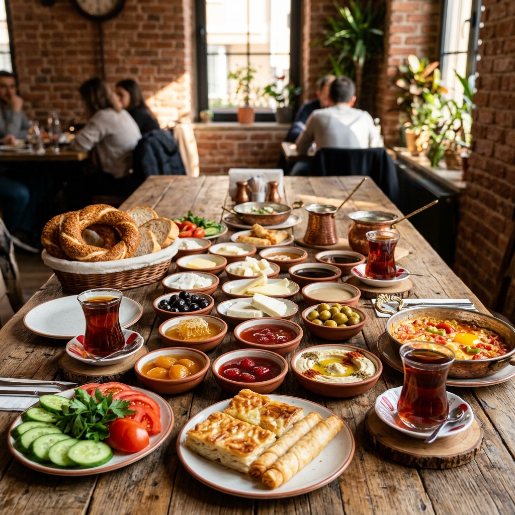 Reichhaltiges traditionelles Alnura Serpme Kahvaltı Frühstück in Berlin Neukölln